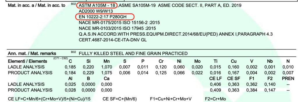 Certificate with EN/ASTM dual certification